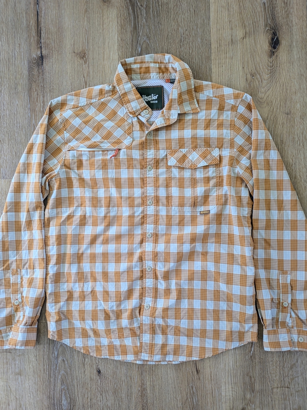 Howler Brothers Orange and White Checked Button-Down Shirt